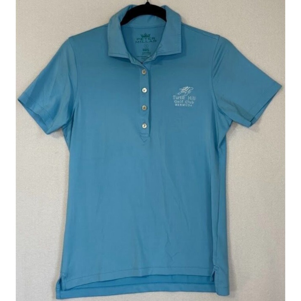 Peter Millar Polo Shirt Women‎ Small Blue WicKing Golf Club Bermuda Short Sleeve